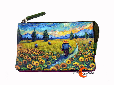 Monedero 20 de piel de colores Belmonte. Inspirado en  Van Gogh, campo de girasoles.