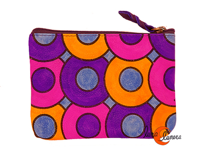 Monederos de piel Grescart. Monedero rectangular mediano dos cremalleras, círculos de colores.