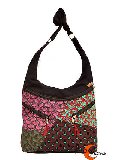 Bolsos de tela estampada Mugling, grande tulipanes verde negro.