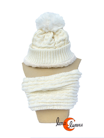 Conjunto de gorro y cuello, blanco.