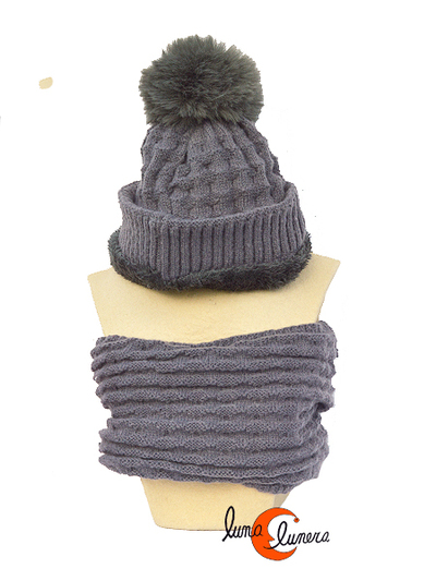 Conjunto de gorro y cuello, gris.