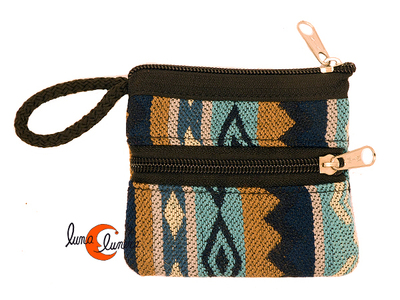 Monedero de tela Ecuador, pequeño azul y marrón.