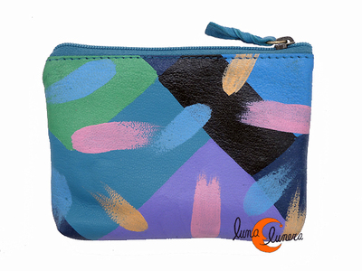 Monederos de piel Grescart. Monedero rectangular mediano dos cremalleras, celeste.