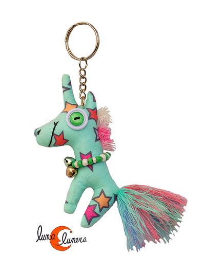 Llaveros con animales de tela, unicornio verde.