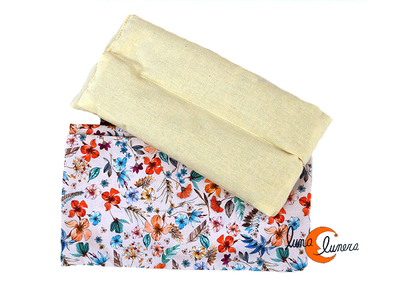 Saco térmico terapéutico de semillas, olor lavanda. Beige con flores.