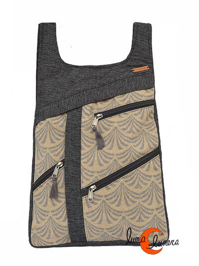 Mochilas de tela Mugling. Mochila con cremallera trasera, gris jaspeado color arena.