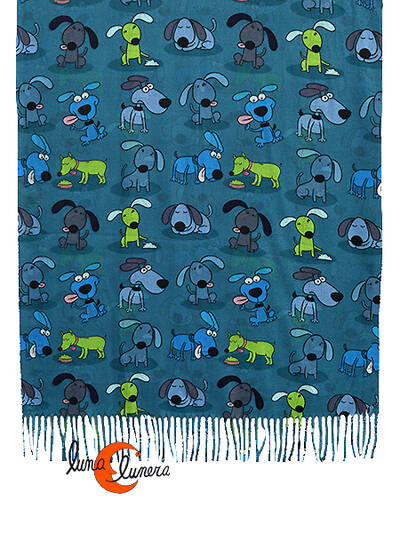 Bufanda con perros, azul petróleo.