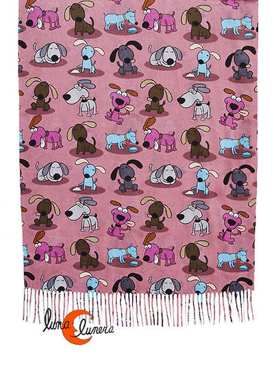 Bufanda con perros, rosa palo.