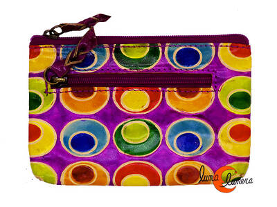 Shanti, monederos de piel de India. Monedero rectangular grande, círculos morado.