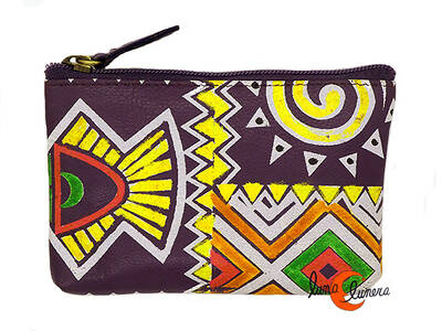 Monederos de piel Grescart. Monedero rectangular pequeño dos cremalleras, morado geometría.