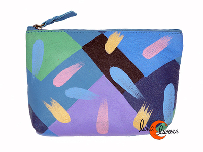 Monederos de piel Grescart. Neceser pequeño dos cremalleras, celeste.