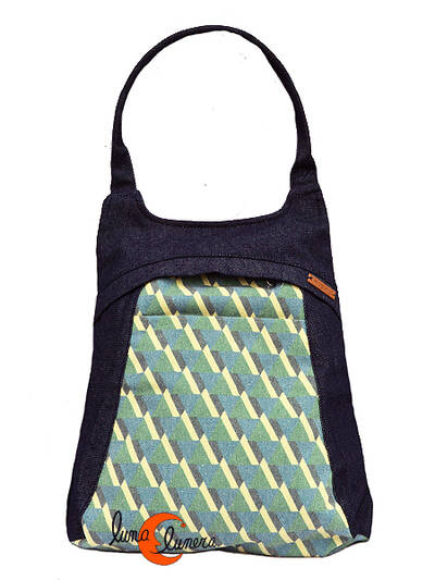 Mochilas de tela Mugling. Mochila bolso rectángulos, azul vaquero.