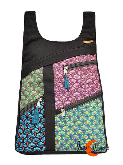 Mochilas de tela Mugling. Mochila parches con cremallera trasera, tulipanes negra azul.