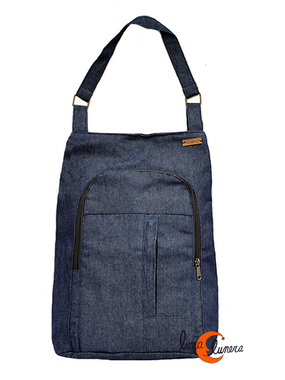 Mochilas de tela Mugling. Mochila con cremallera trasera lisa rectangular tela vaquera.