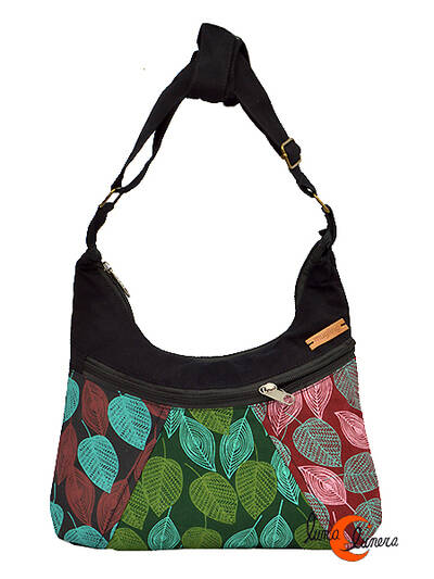 Bolsos de tela estampada Mugling, pequeño parches hojas negro, verde, rojo.