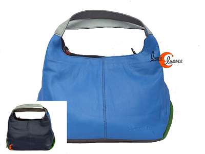 Soruka, bolso de mano mano de piel doble, azulón y azul marino.