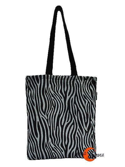 Bolsa TOTE BAG de tela de algodón Bruo. Cebra negro y gris.