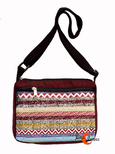 Bolsos de tela BRUO. Bolso bandolera pequeño granate con rayas.