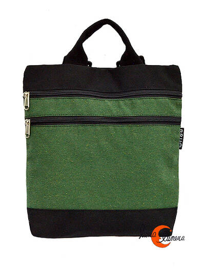 Mochilas de tela BRUO. Mochila pequeña reversible antirrobo, verde lisa.