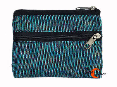Monedero de tela rústica pequeño con dos cremalleras Mugling. Azul.