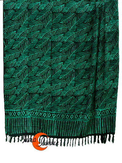 Pareo-fular Bali negro hojas verdes.