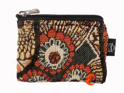 Monederos de tela Bruo.  Mini monedero pequeño con cremallera. Flores rojas.