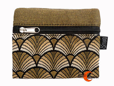 Cartera vegana Bruo de tela con goma. Grande modelo 2 abanicos oro viejo.