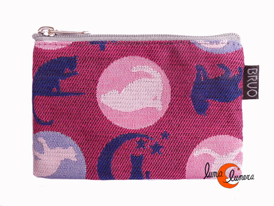 Monederos de tela Bruo.  Monedero pequeño DNI con cremallera. Gatos magenta.