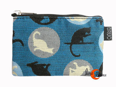 Monederos de tela Bruo.  Monedero pequeño DNI con cremallera. Gatos azul.