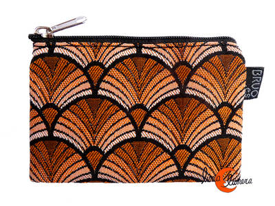Monederos de tela Bruo.  Monedero pequeño DNI con cremallera. Abanicos naranja.