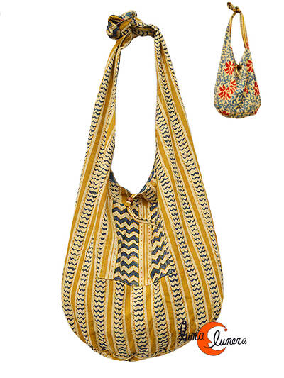 Bolso de tela con forma de saco con asa ancha REVERSIBLE grande, rayas.