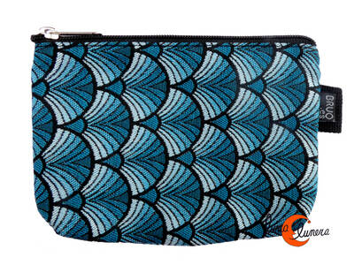 Estuches y neceseres de tela Bruo.  Estuche o pequeño neceser. Abanicos azul.