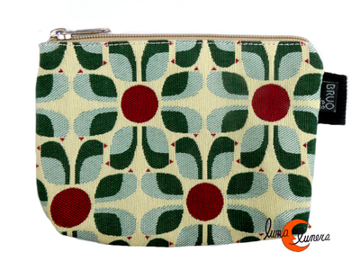 Estuches y neceseres de tela Bruo.  Estuche o pequeño neceser. Flores lunares rojos.