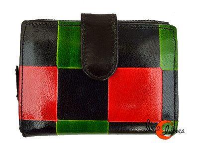 Shanti, carteras de piel de India. Pequeña 039, cuadros.