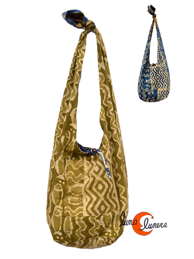 Bolso de tela grande con forma de saco con asa ancha REVERSIBLE mediano, peces.