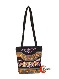 Bolso de ante bordado. Bolsos de doble asa pequeño en negro.