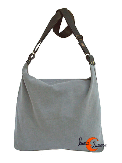 Benetti bolsos de tela, bolso morral grande liso gris.