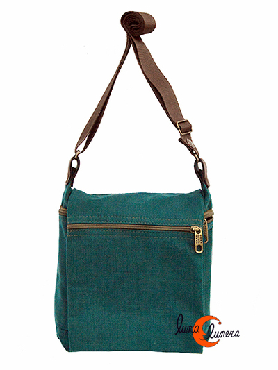 Benetti bolsos de tela, bolso mediano con tapa azul/verde petróleo.