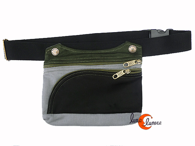 Benetti riñoneras de tela, rectangular gris y negra.