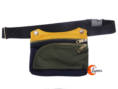 Benetti riñoneras de tela, rectangular verde amarilla.