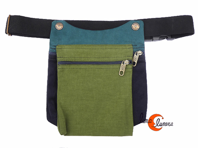 Benetti riñoneras de tela, tapa verde azul.