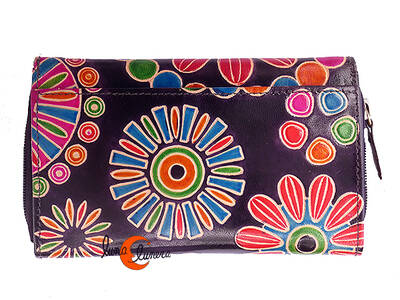 Shanti, carteras de piel de India. Grande 070 flor de colores.