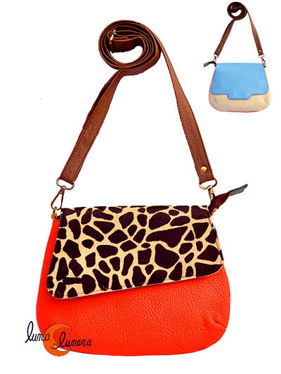 Soruka, bolsos de piel de colores. Bolso tapa intercambiable butano y beige.