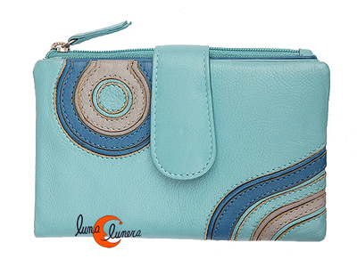 Cartera de piel Belmonte Jardín Japonés mediana 041, celeste.