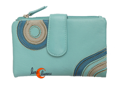 Cartera de piel Belmonte Jardín Japonés mediana 039, celeste.