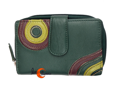 Cartera de piel Belmonte Jardín Japonés mediana 040 con cremallera, verde.