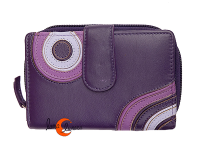 Cartera de piel Belmonte Jardín Japonés mediana 040 con cremallera, morada.