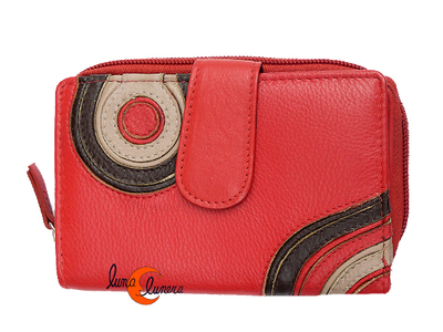 Cartera de piel Belmonte Jardín Japonés mediana 040 con cremallera, roja.