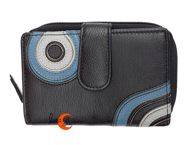 Cartera de piel Belmonte Jardín Japonés mediana 040 con cremallera, negra.