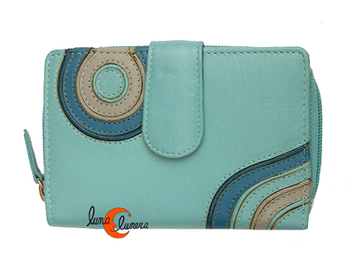 Cartera de piel Belmonte Jardín Japonés mediana 040 con cremallera, celeste.